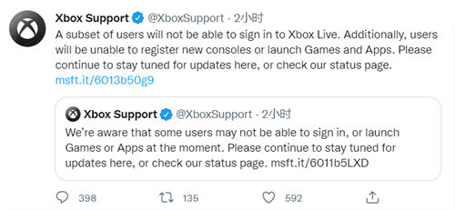 微软Xbox Live服务再次宕机 涉及帐户和档案、云游戏和远程游戏、游戏等 现已恢复