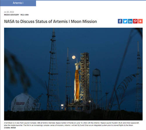 NASA宣布最早8月底试飞巨型探月火箭“阿尔忒弥斯”（Artemis）1号，开启美国“重返月球”之旅