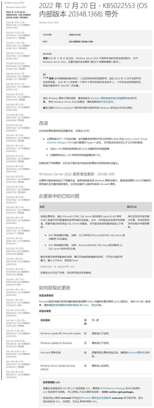 微软近日发布了适用于Windows Server 2022的KB5022553紧急带外更新