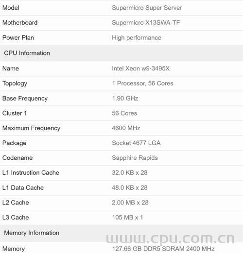 英特尔新款56核旗舰工作站处理器W9-3495X跑分曝光 稍弱于AMD线程撕裂者PRO 5995WX