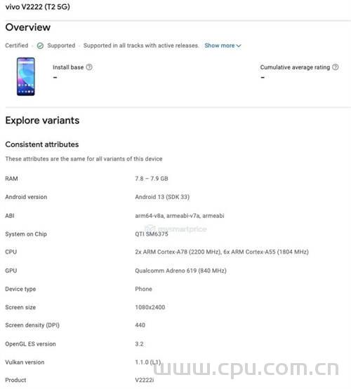 vivo T2 5G智能手机 搭载骁龙695处理器